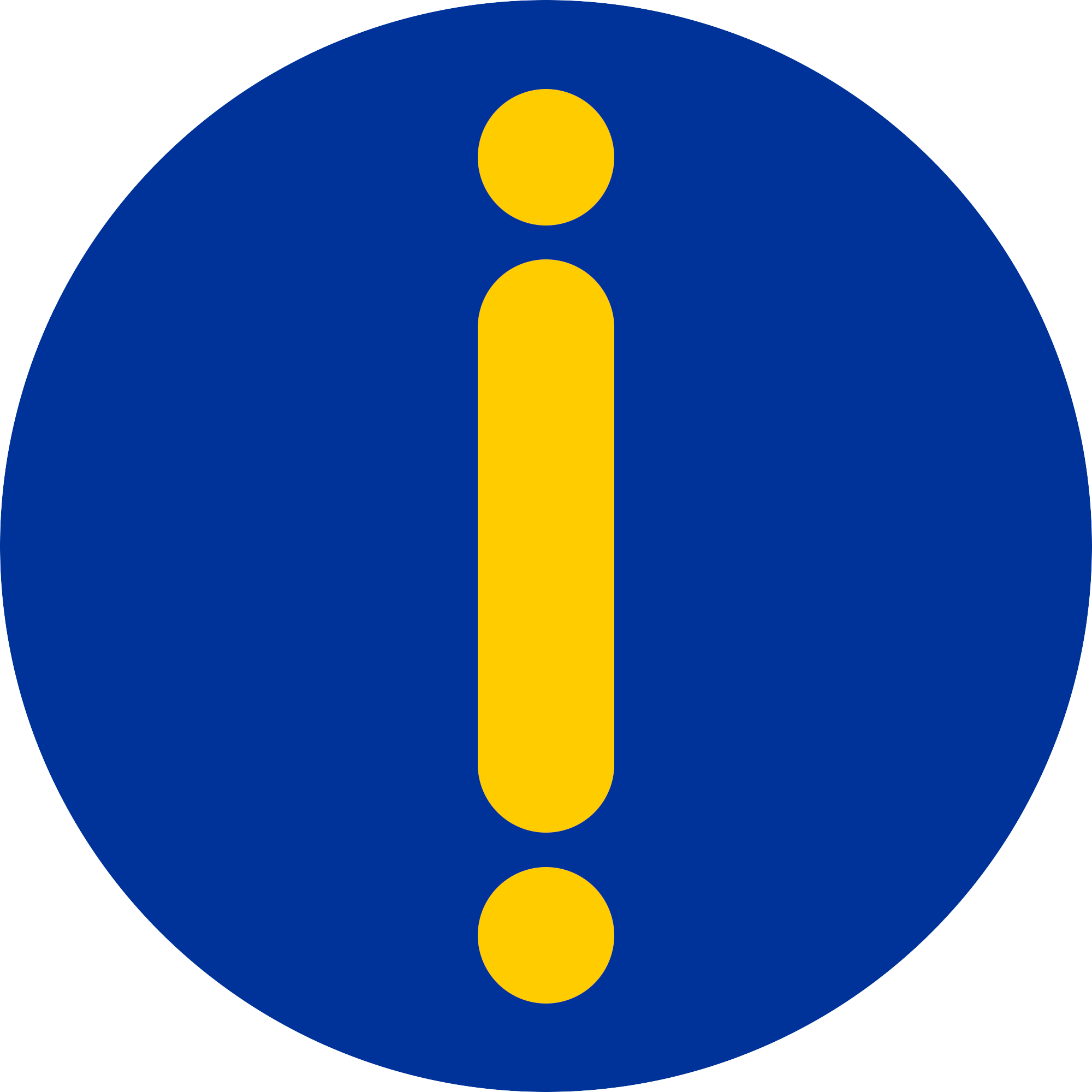 Dieses Bild ist das Logo der Inklusionspartei. Es besteht aus einem blauen Kreis und beinhaltet in der Mitte von oben nach unten einen gelb-goldenen Kreis, einen gelb-goldenen Balken und darunter wieder einen gelb-goldenen Kreis. Sie alle sollen den Kleinbuchstaben i, der für Inklusion steht, und ein Ausrufezeichen symbolisieren, wobei der Balken gleichzeitig Hindernisse darstellt, die Menschen mit Behinderungen überwinden müssen.